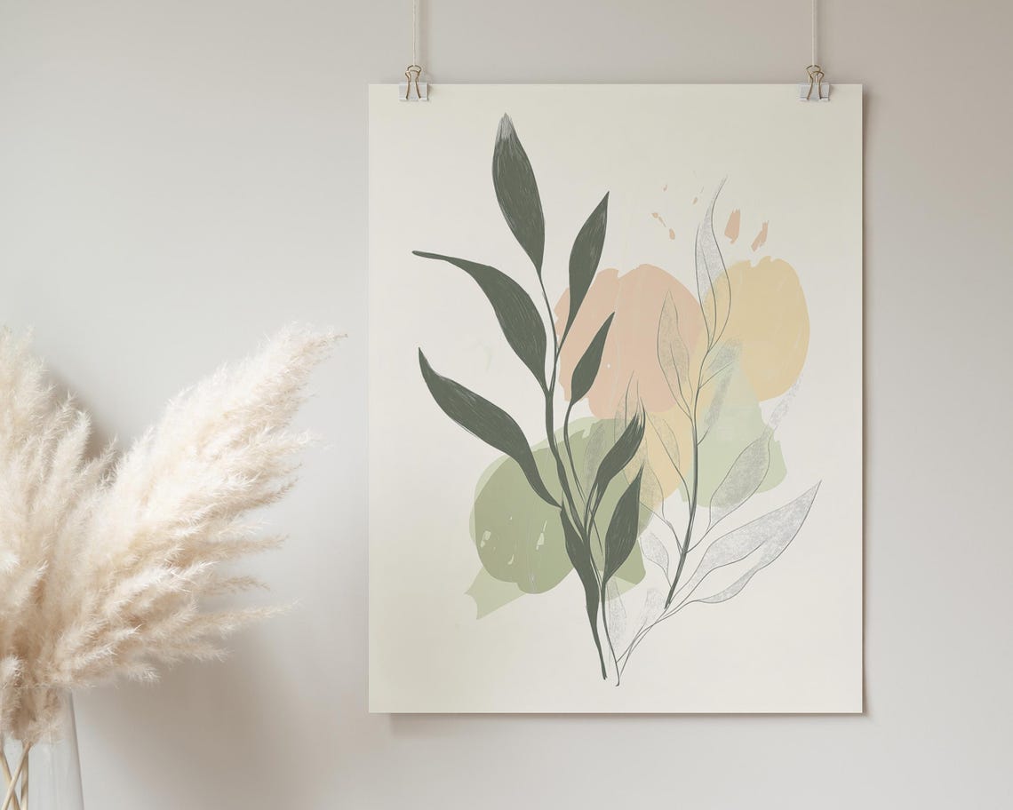 Minimalist Botanical Watercolor Sprigs Beige Neutral Aesthetic Poster - Image 2