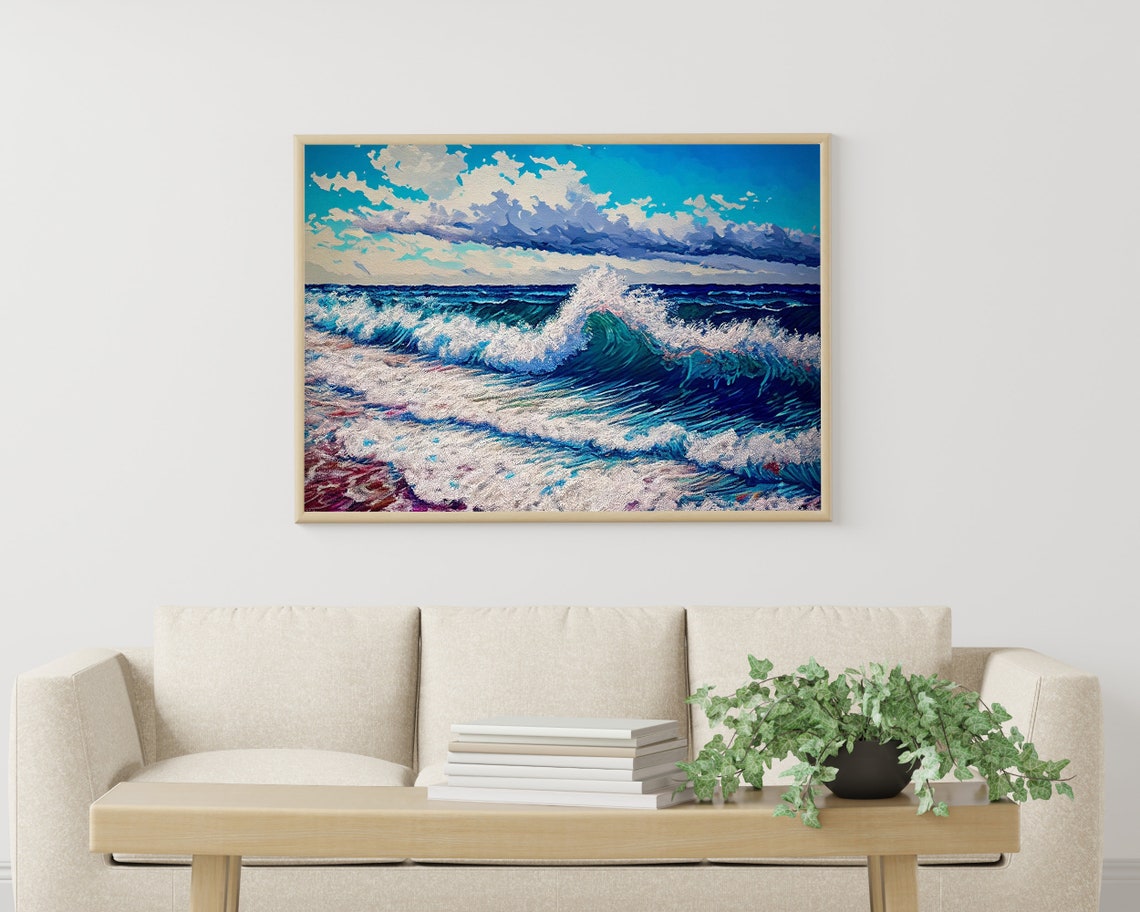Crashing Ocean Wave Painting With Bold Clouds Dramatic Sea Poster - Image 3
