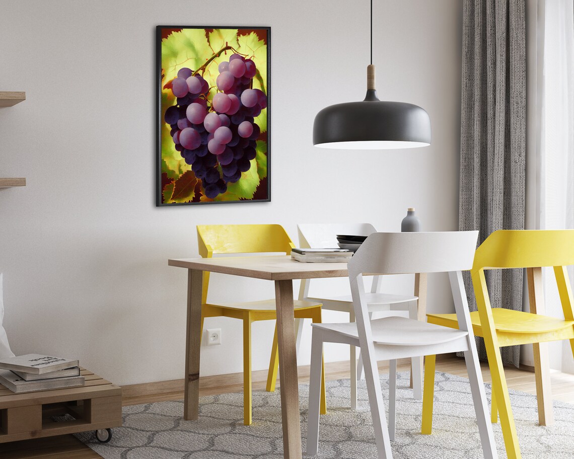 Purple Grape Cluster on the Vine Impressionist Style Painting Art Poster - Image 2