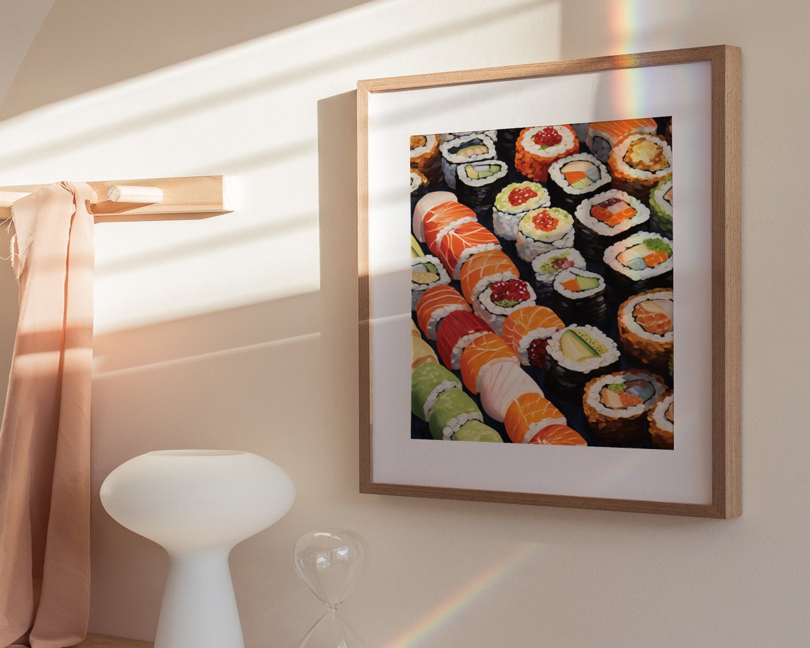 Assorted Sushi Maki Rolls Salmon Roe Food Art Painting Poster - Image 3
