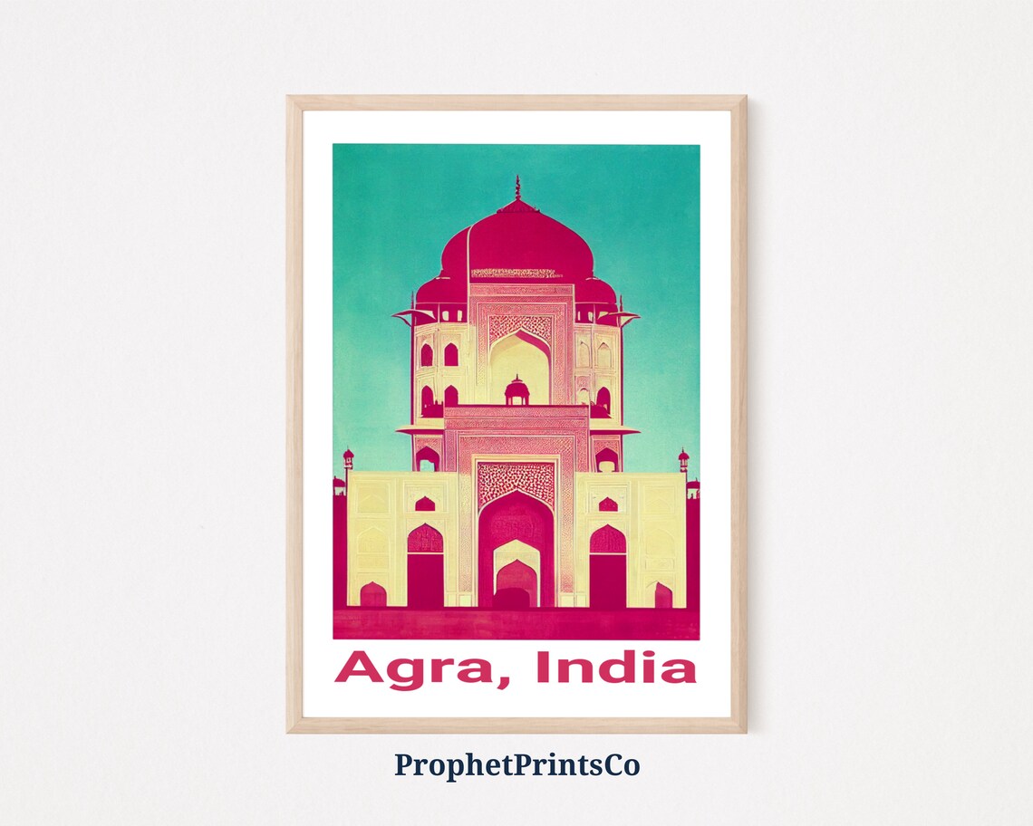 Agra India Historic Domed Mausoleum Pop Art Bold Travel Art Poster