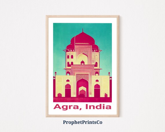 Agra India Historic Domed Mausoleum Pop Art Bold Travel Art Poster