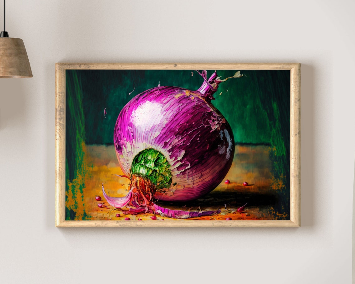 Sprouting Purple Onion Painterly Still Life Kitchen Art Poster - Image 2