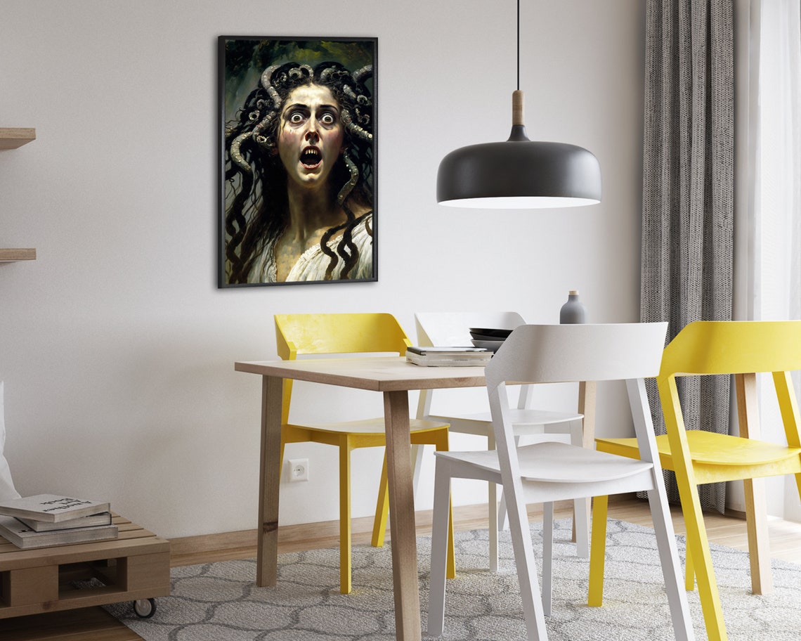 Screaming Medusa With Wide Eyes Dramatic Horror Myth Art Poster - Image 2