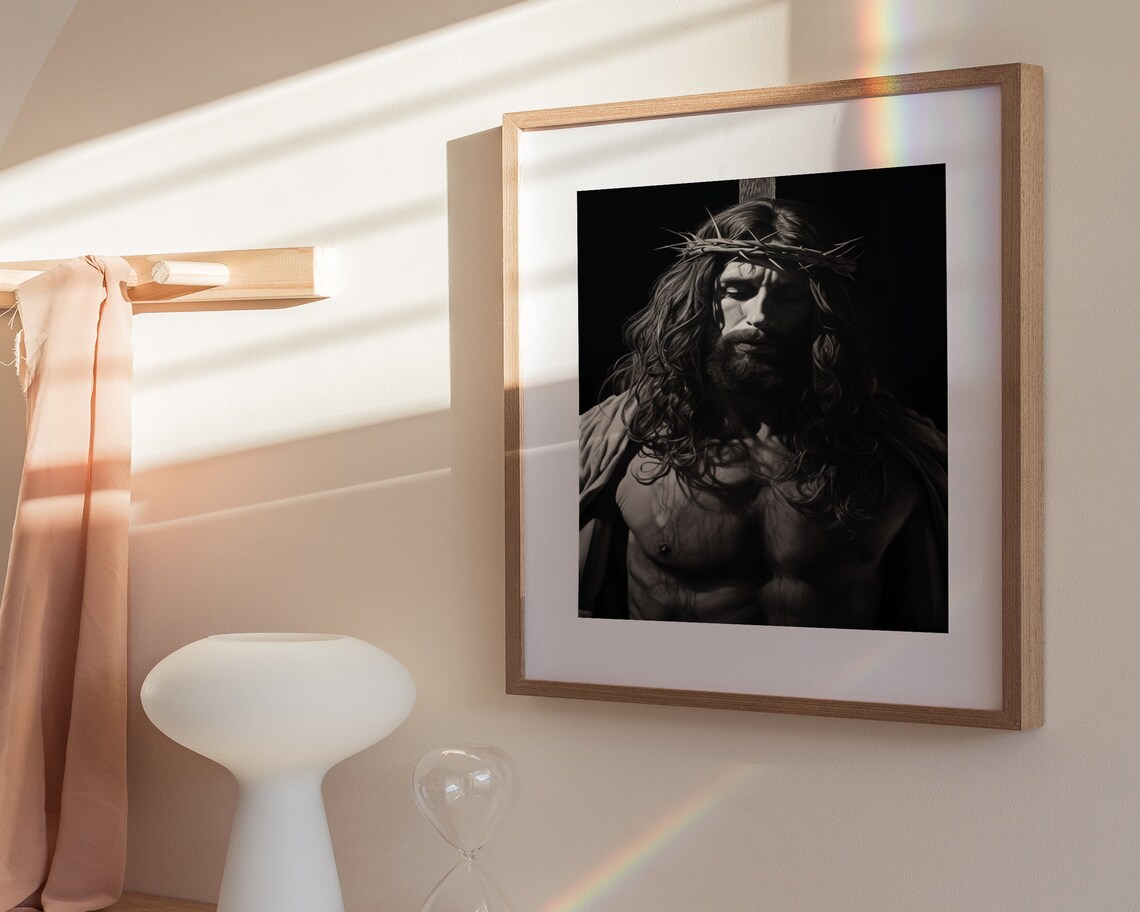 Jesus Wearing Crown of Thorns with Bowed Head Portrait Poster - Image 3