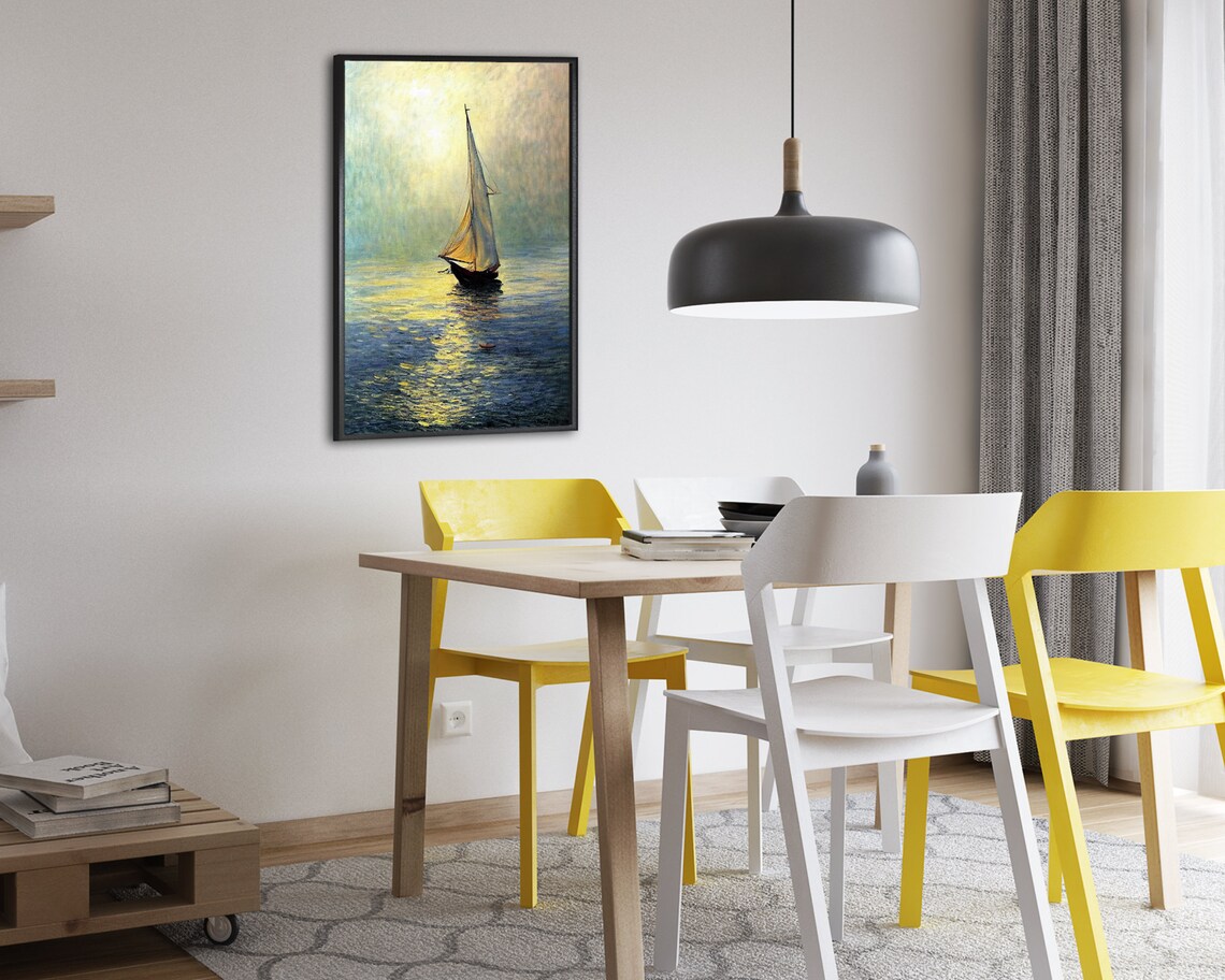 Lone Sailboat Gliding Through Golden Sunset Calm Waters Poster - Image 2
