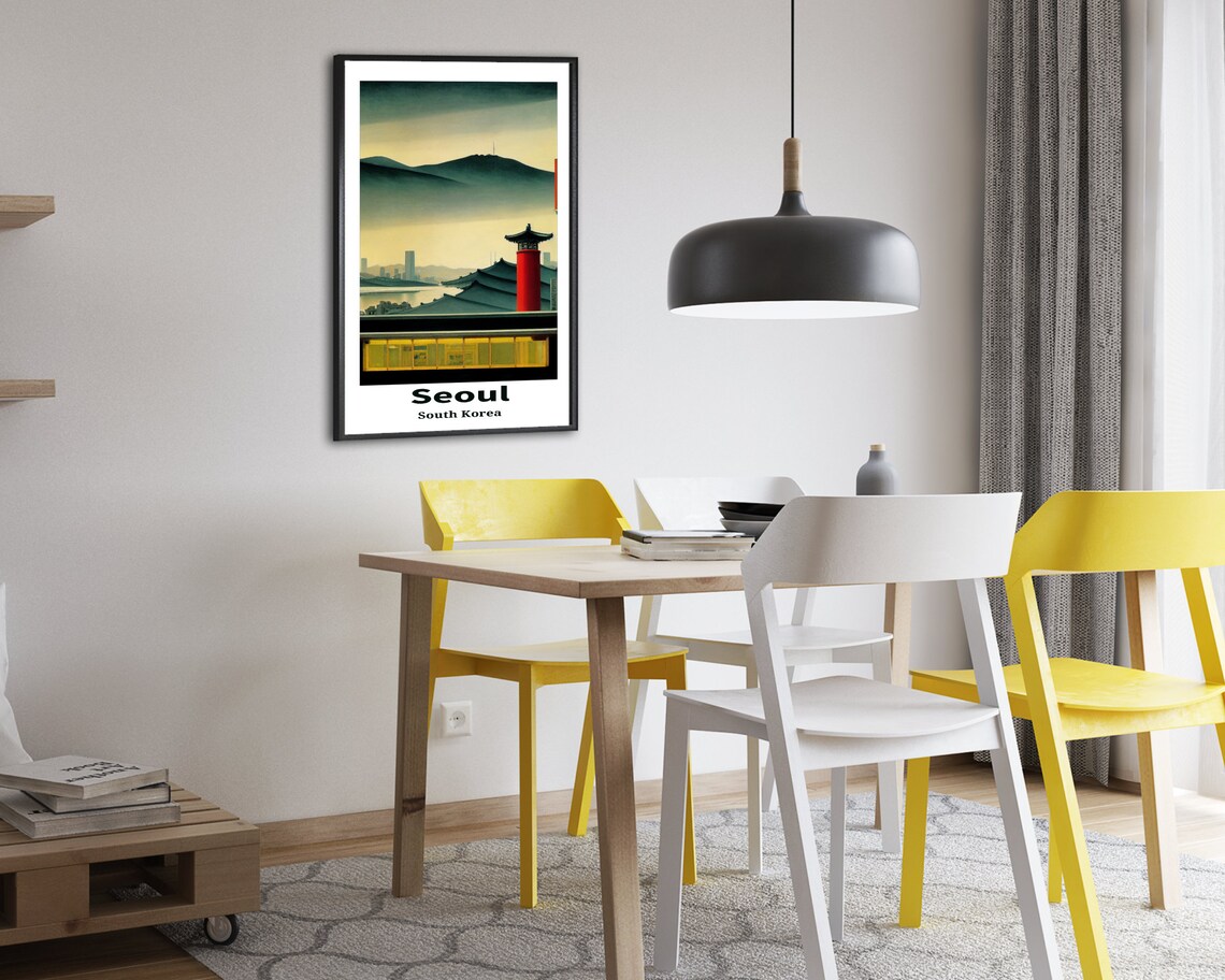 Seoul South Korea Temple Rooftop Mountain View Travel Poster - Image 2