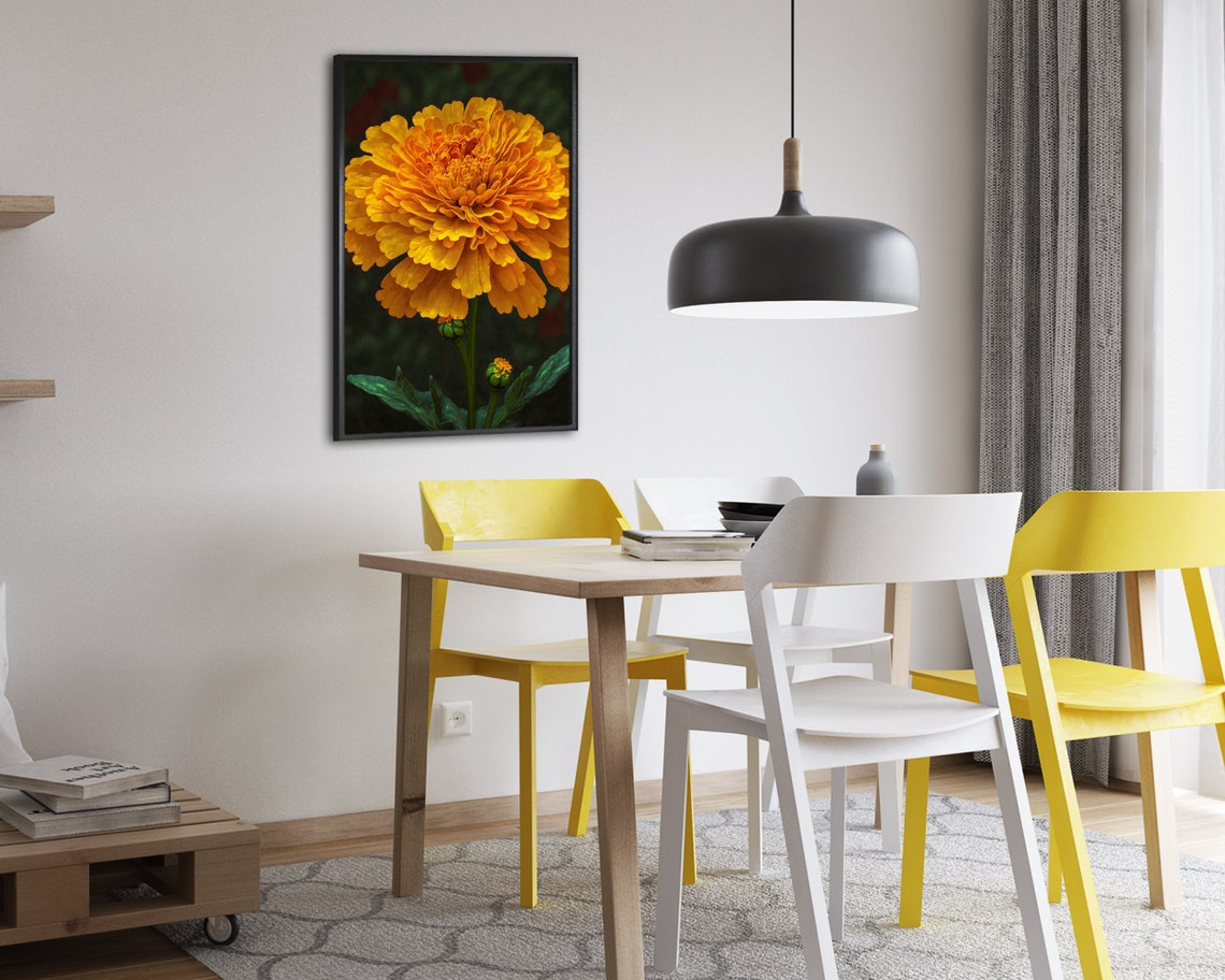 Bright Golden Marigold Bloom October Birth Flower Botanical Poster - Image 2