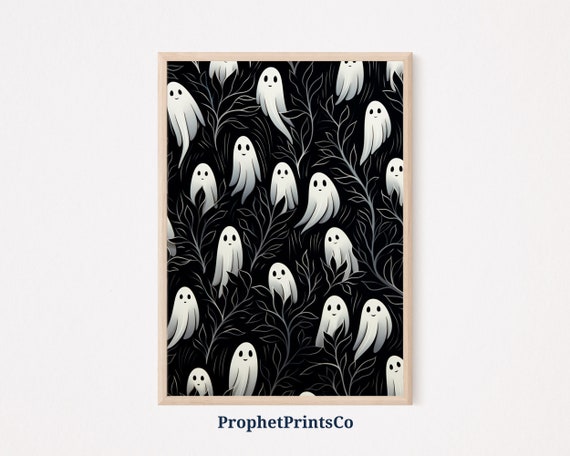 Minimal Ghost Print Aesthetic Halloween Poster Halloween Wall Art Cute Ghost Painting Art