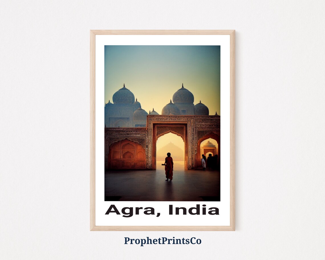 Agra India Domed Gateway at Sunset Warm Travel Photography Poster