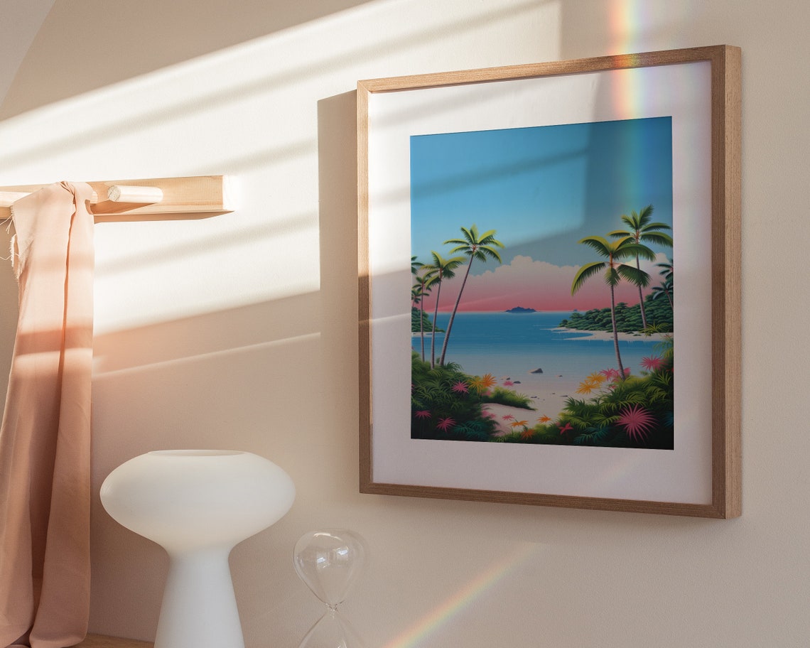 Tropical Palm Beach Sunset Japanese City Pop Retro Travel Poster - Image 3
