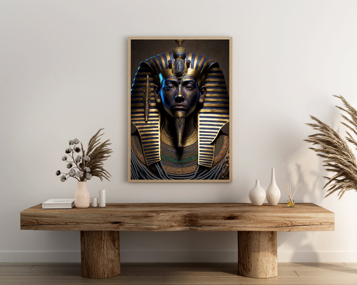 Tutankhamun Death Mask Style Pharaoh Portrait Gold And Blue Poster - Image 3