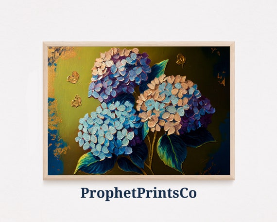 Hydrangea Painting Poster Print Moody Farmhouse Wall Art Flower Lover Gift Floral Home Dcor Wall Art Digitial