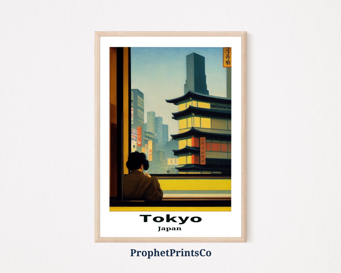 Tokyo Japan Temple and Skyscrapers City View Vintage Travel Poster