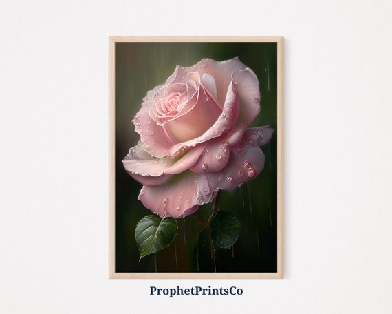 Pink Rose Oil Painting Poster Print Botanical Wall Art Cute Floral Gift Pink Rose Home Dcor Wall Art