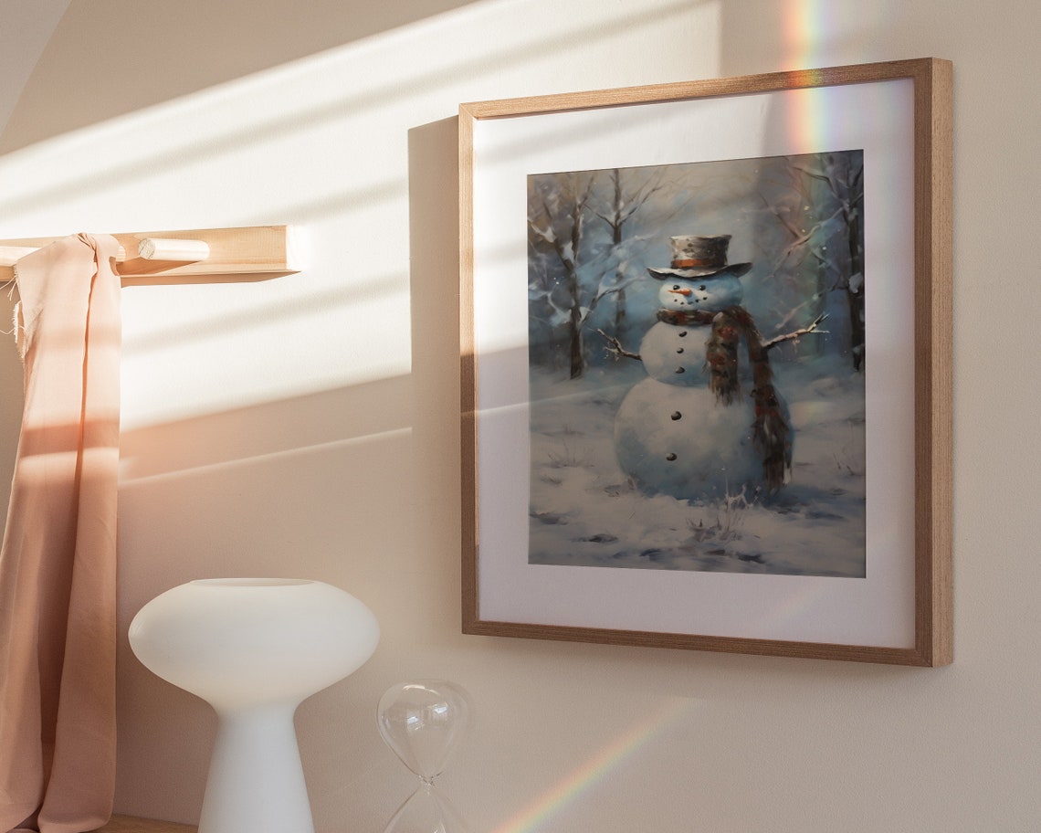 Snowman Top Hat Winter Woods Snowy Forest Vintage Christmas Poster - Image 3