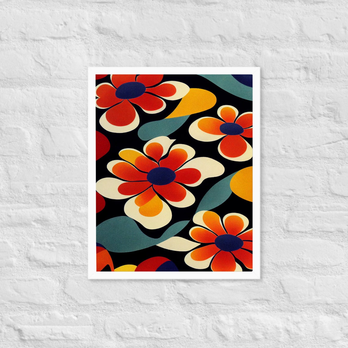 Retro 60s Groovy Flower Pattern Psychedelic Orange Floral Poster - Image 3