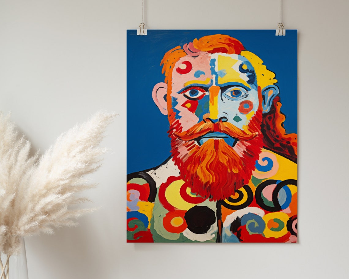 Expressionist Red Bearded Man Colorful Fauvist Portrait Poster - Image 2