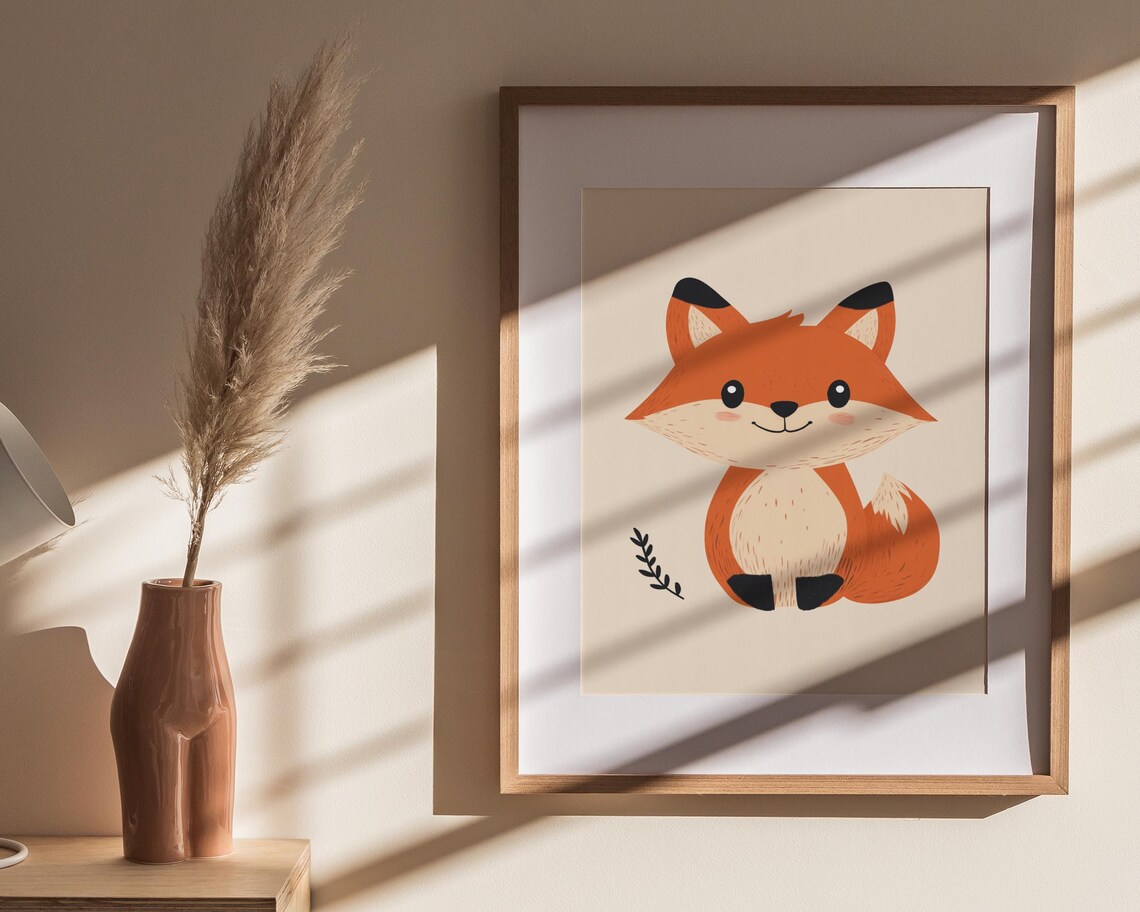 Cute Cartoon Fox Nursery Decor Woodland Baby Room Sweet Wall Poster - Image 4