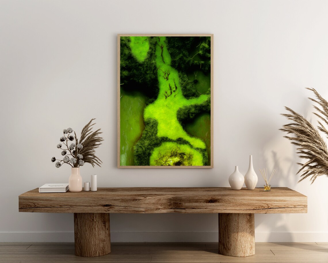 Vivid Emerald Marsh Wetland Abstract Aerial Nature Art Poster - Image 3