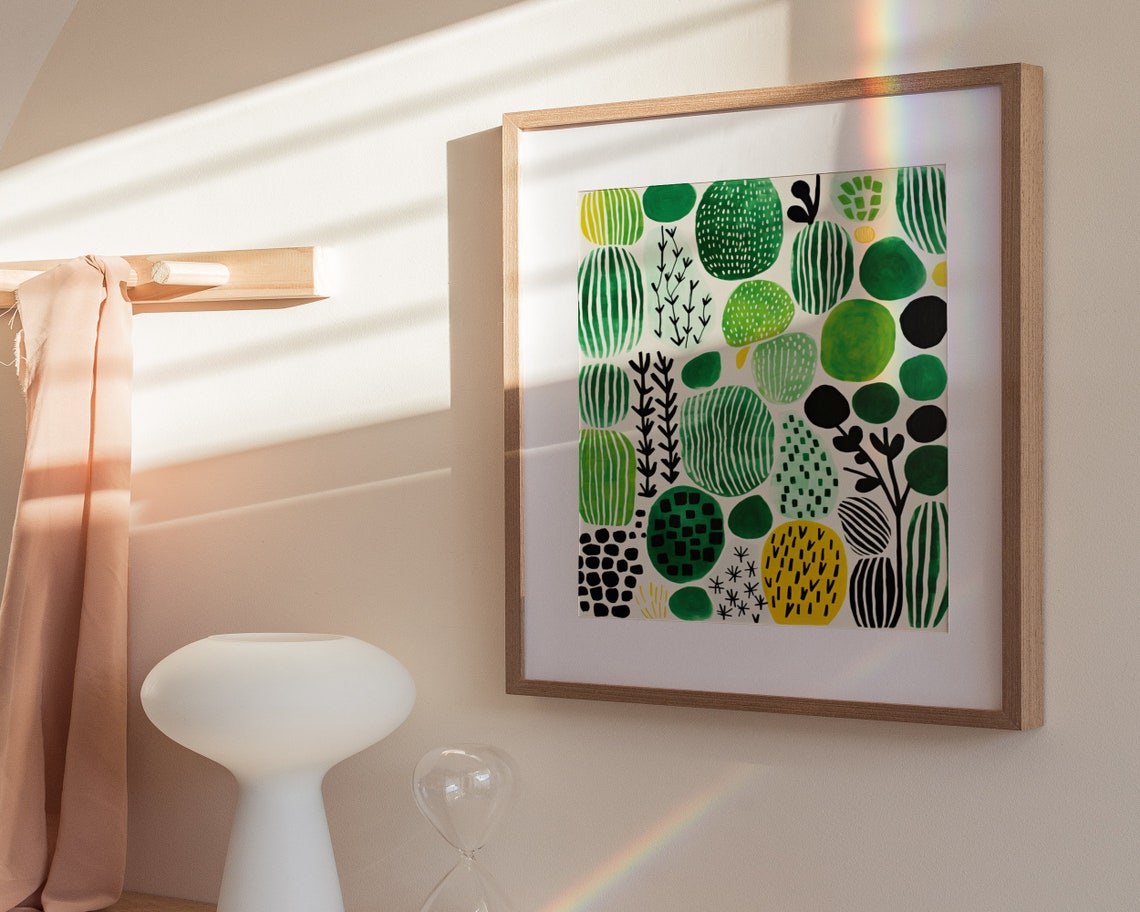 Green Botanical Abstract Blobs With Yellow Accent Boho Poster - Image 3