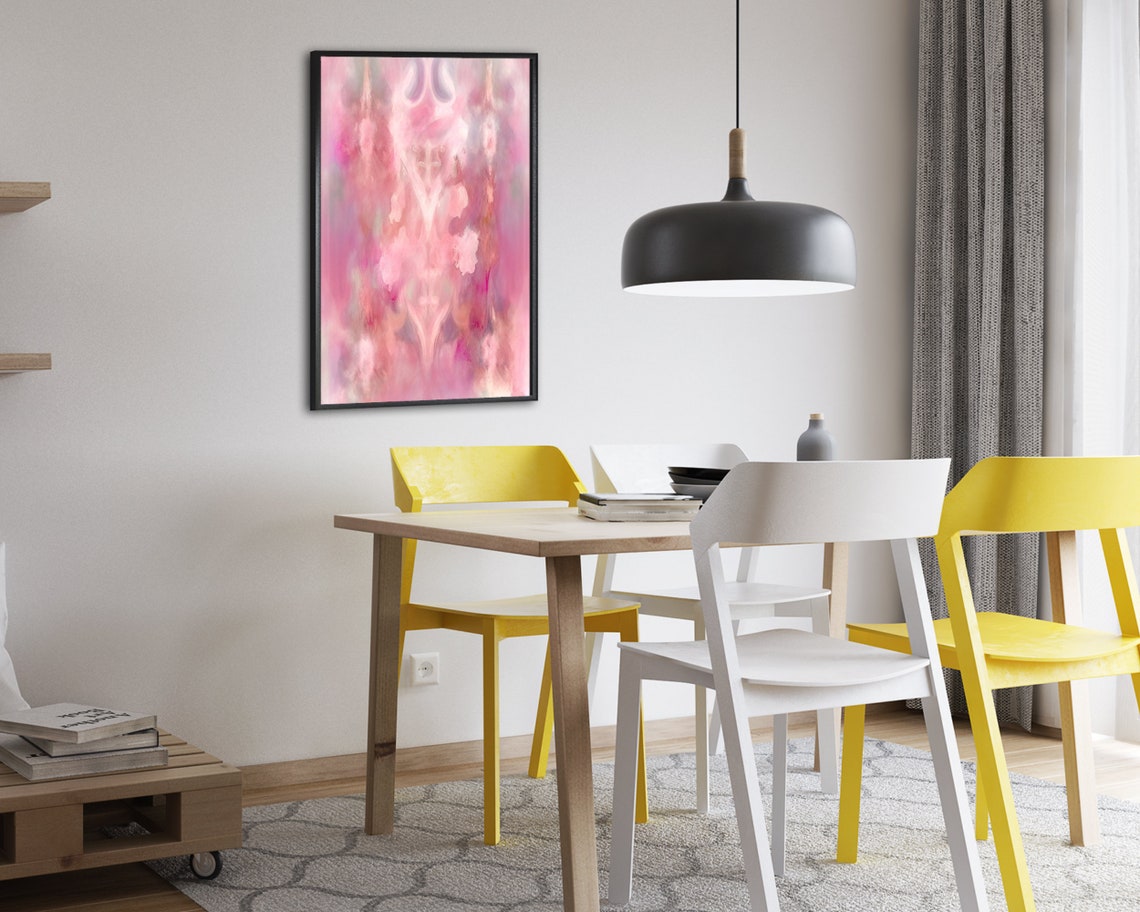 Pink Abstract Symmetrical Mirrored Shapes Ethereal Modern Art Poster - Image 2