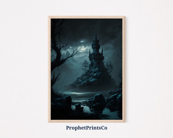 Dark Academia Landscape Poster Print Moody Castle Wall Art Painting Vintage Gothic Home Dcor Wall Art Digitial