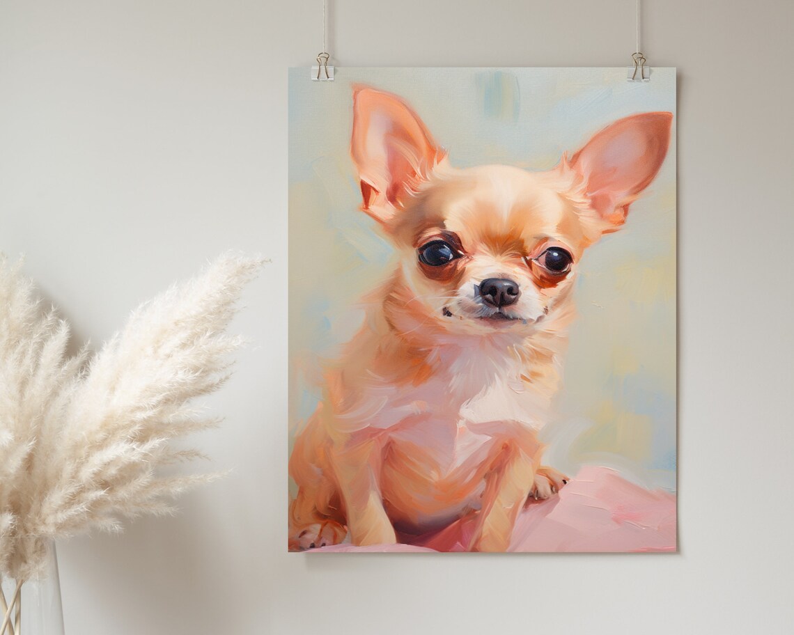 Tan Chihuahua Puppy Oil Painting Cute Small Dog Portrait Poster - Image 2