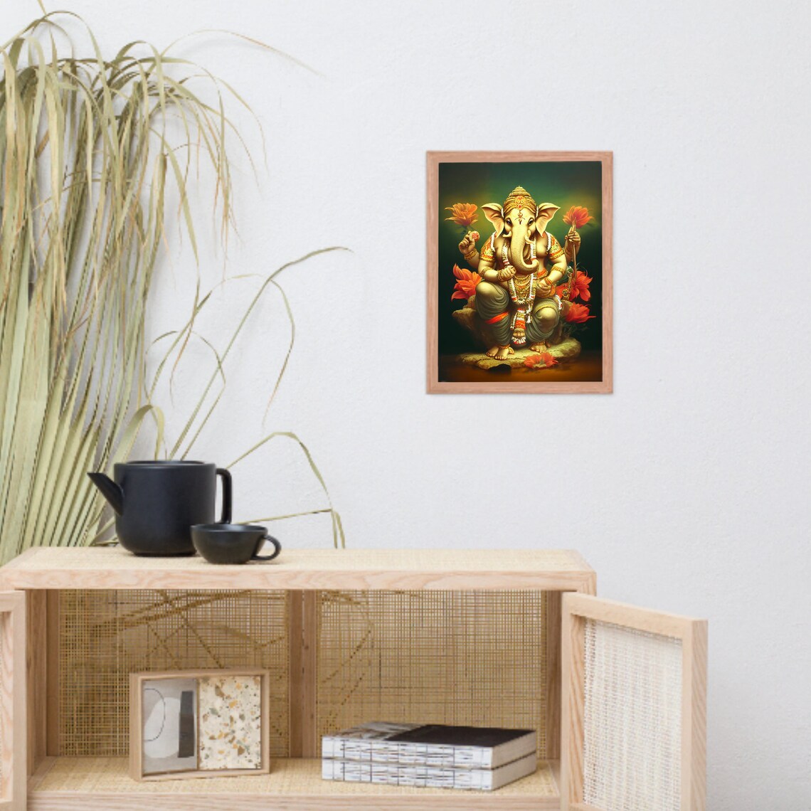 Lord Ganesha Golden Statue Hindu Elephant God Floral Divine Poster - Image 3