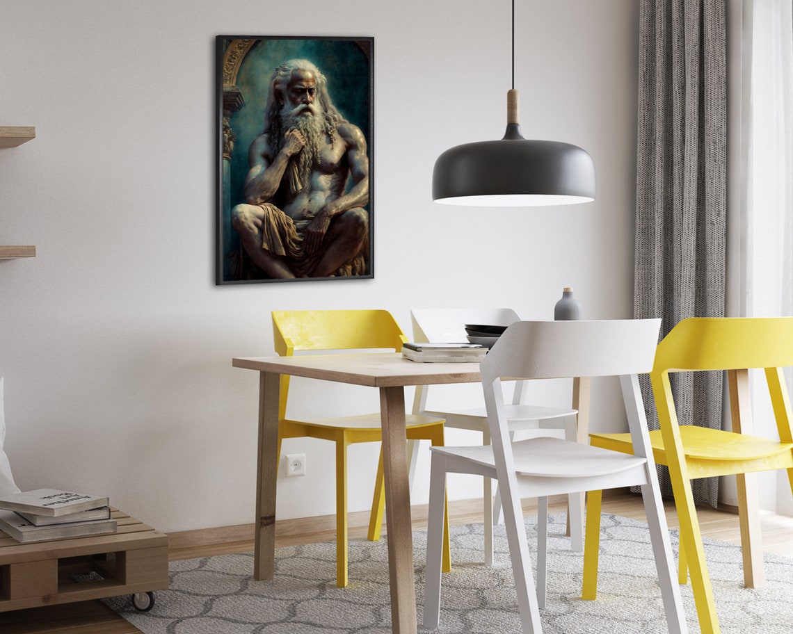 Ancient Bearded Sage Seated Philosopher Marble Statue Art Poster - Image 2