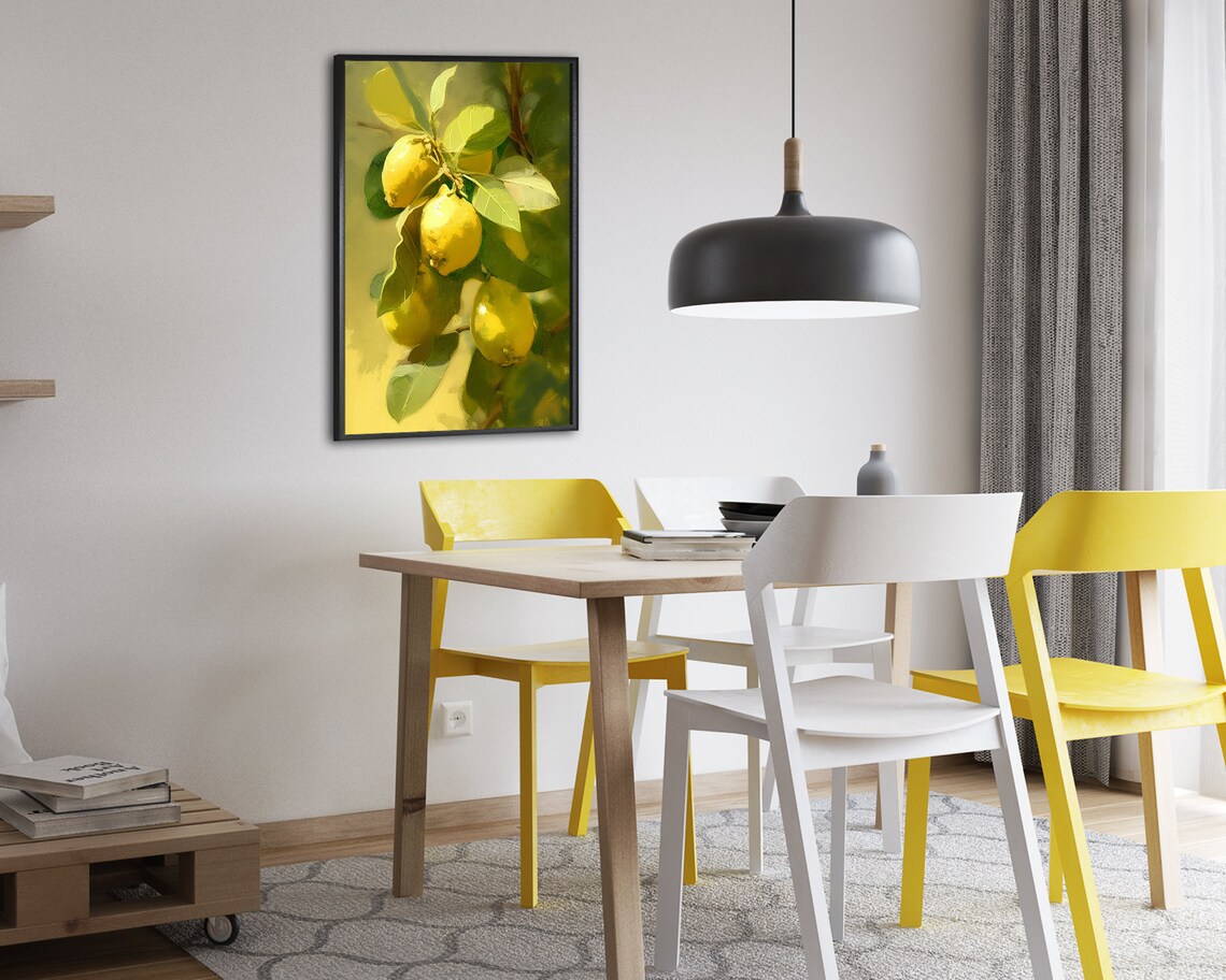 Sunlit Cluster of Ripe Lemons on a Green Branch Oil Painting Poster - Image 2
