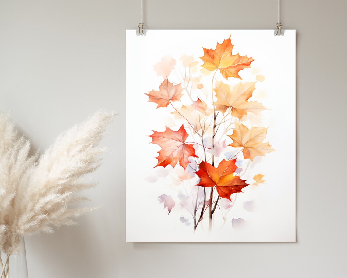 Watercolor Autumn Maple Leaves Fall Season Botanical Art Poster - Image 2