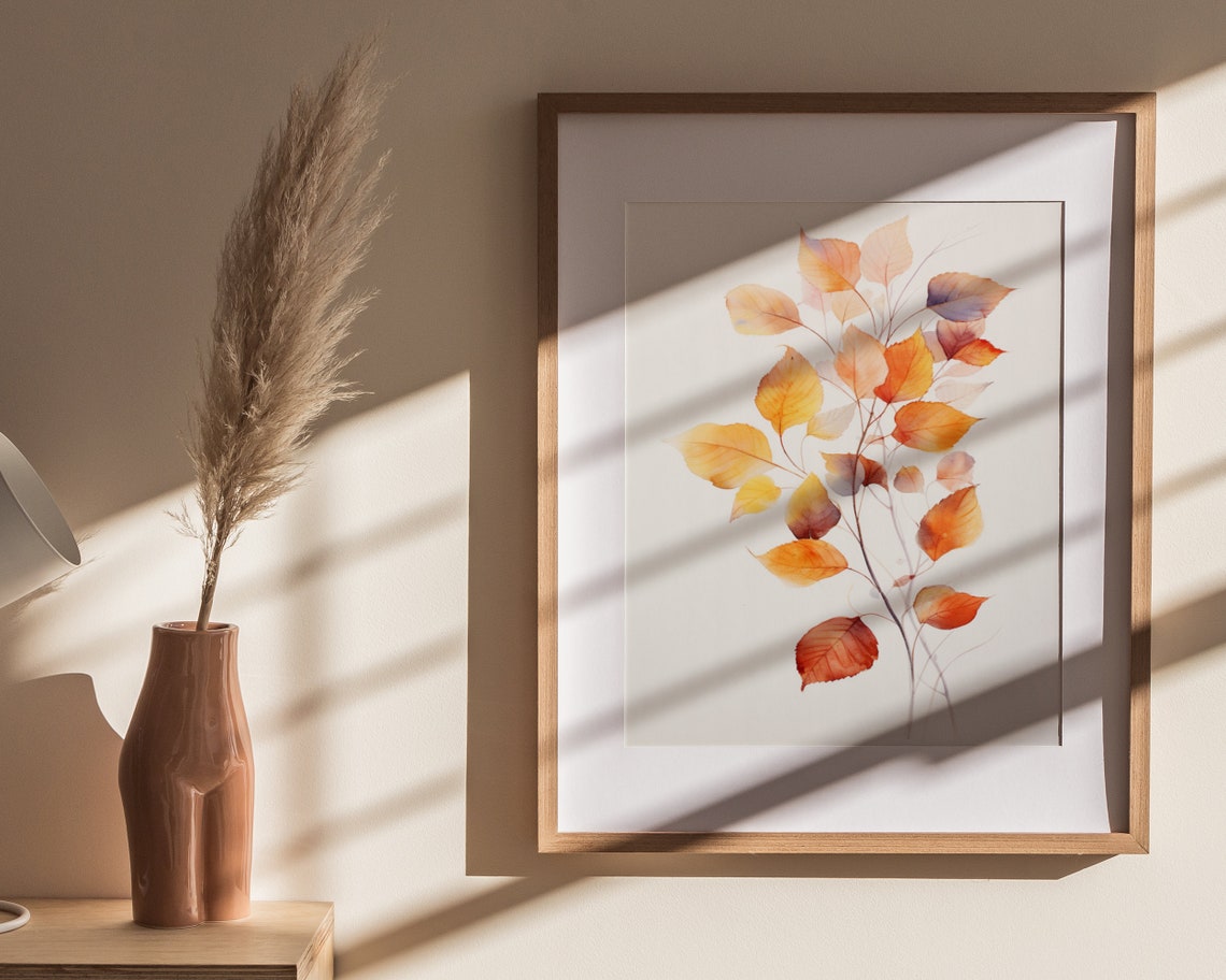 Watercolor Autumn Leaves on Birch Branch Fall Botanical Poster - Image 4