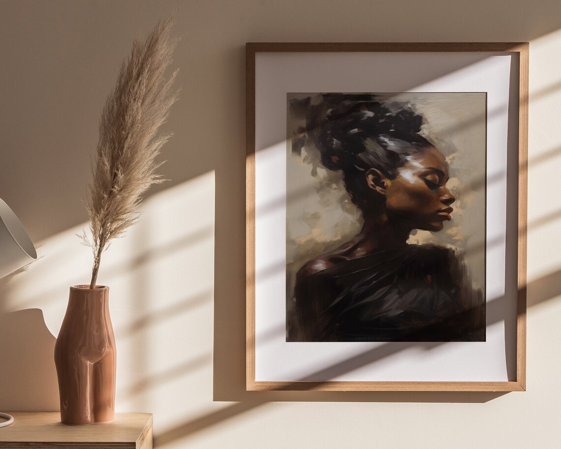 Black Woman Profile Dark Hair Bun Serene Oil Painting Art Poster - Image 4