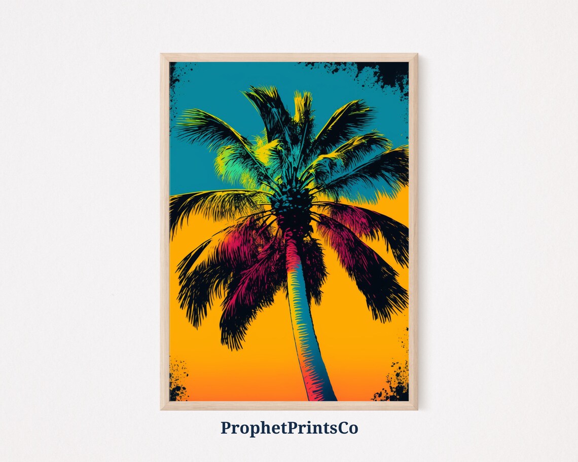 Pop Art Palm Tree Teal and Orange Grunge Retro Summer Poster