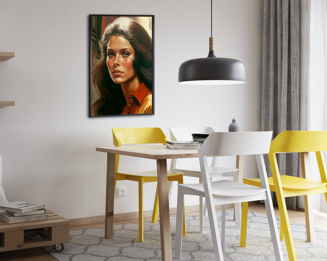 Retro 70s Woman Portrait Dark Hair Rust Blouse Vintage Art Poster - Image 2