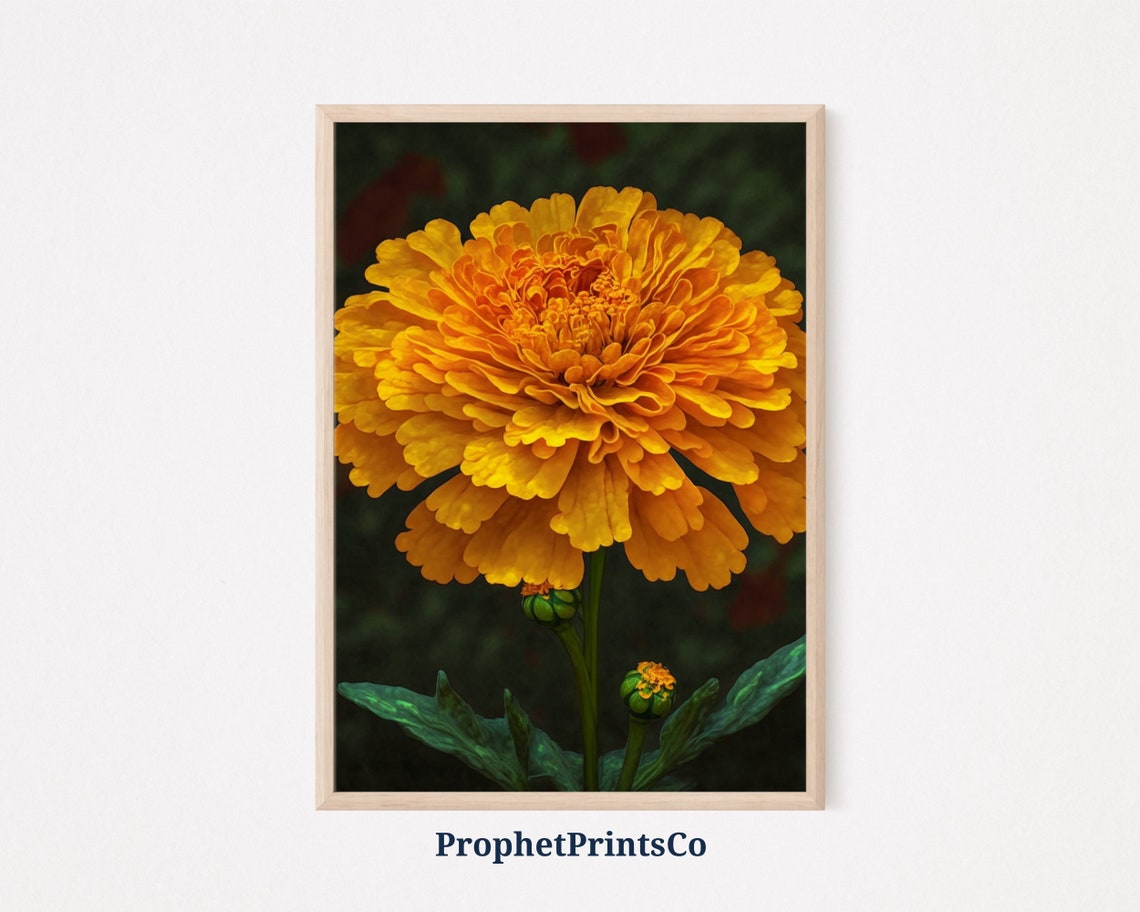Bright Golden Marigold Bloom October Birth Flower Botanical Poster