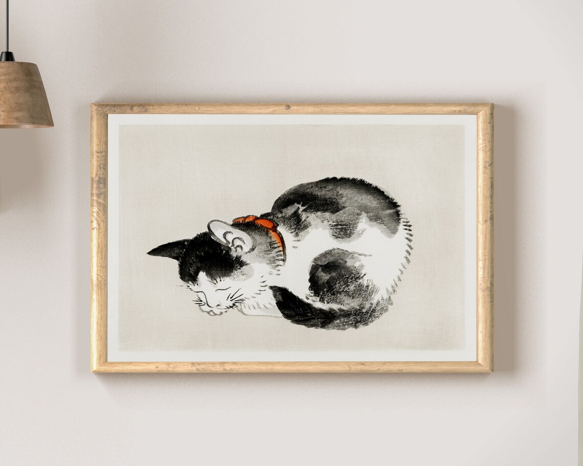 Sleeping Cat Vintage Japanese Ink Wash Painting Cute Animal Poster - Image 2