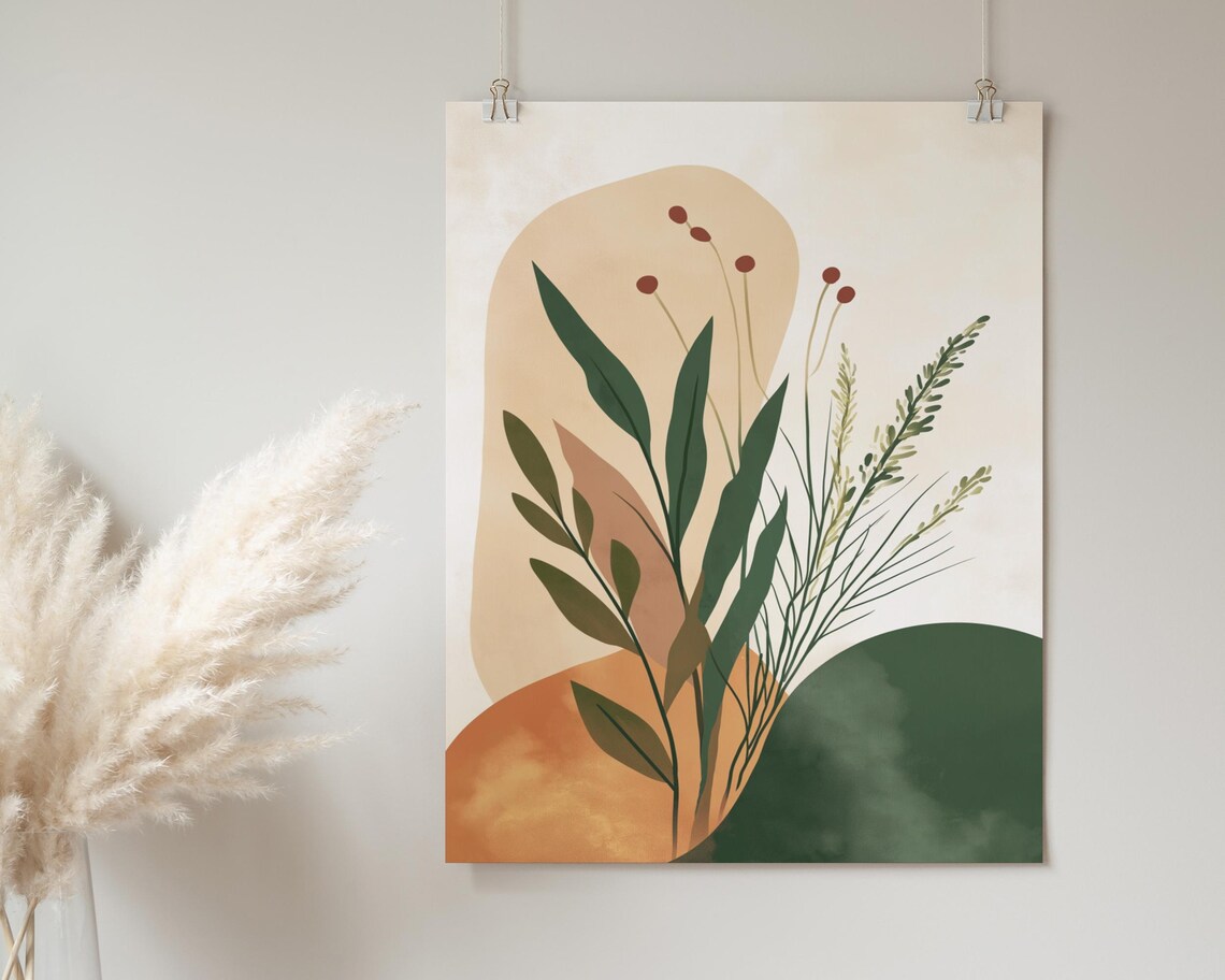 Arch Botanical Earthy Tones Berries Grasses Warm Modern Poster - Image 2