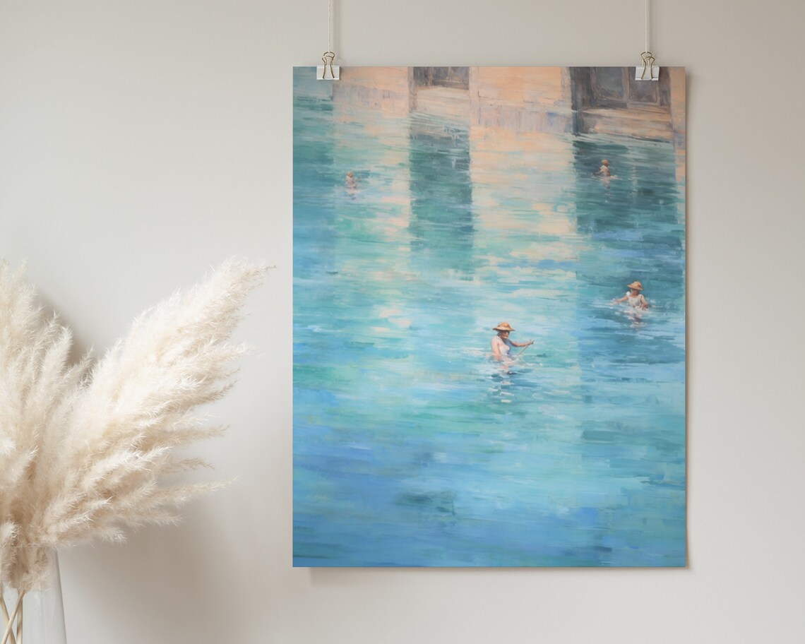 Women Bathing Turquoise Water Impressionist Summer Scene Poster - Image 2