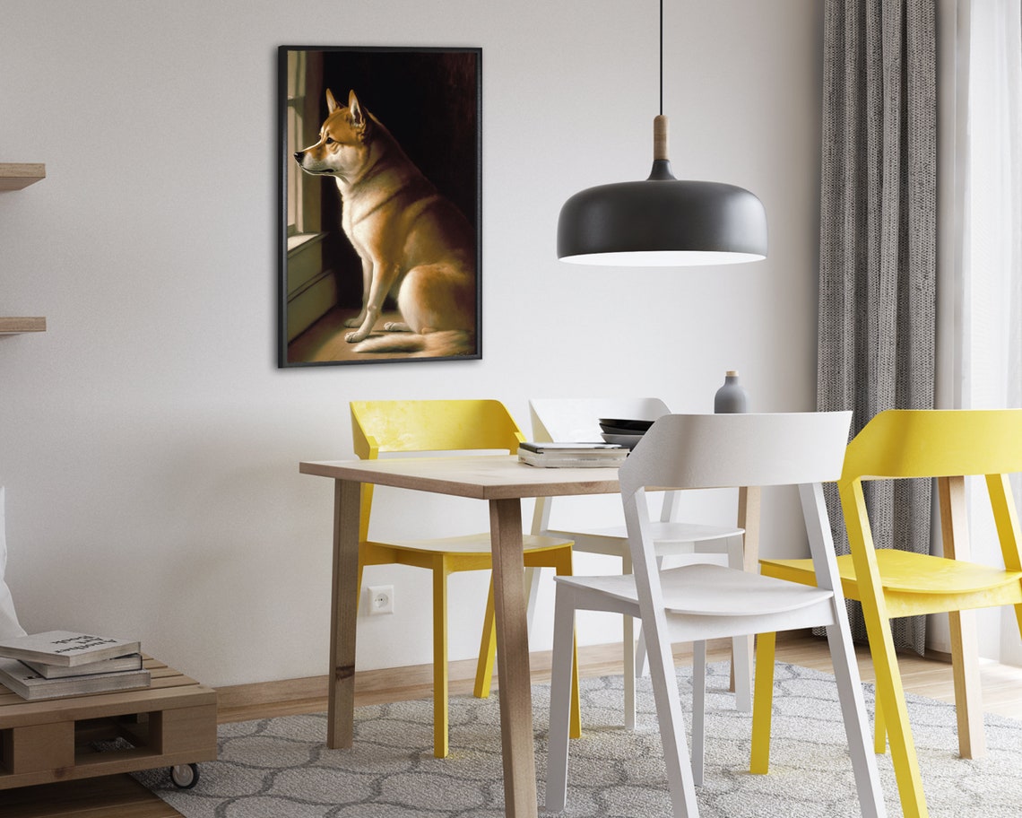 Regal Shiba Inu Gazing Out Window in Dramatic Light Dog Poster - Image 2