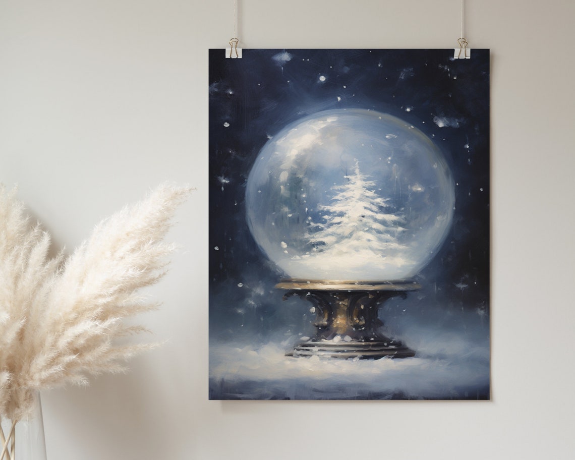 Snow Globe Winter Tree Navy Starry Night Christmas Wall Poster - Image 2