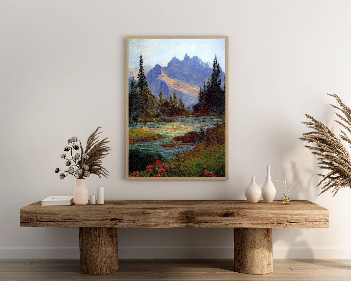 Scenic Mountain Valley Lake With Pines and Red Wildflowers Poster - Image 3