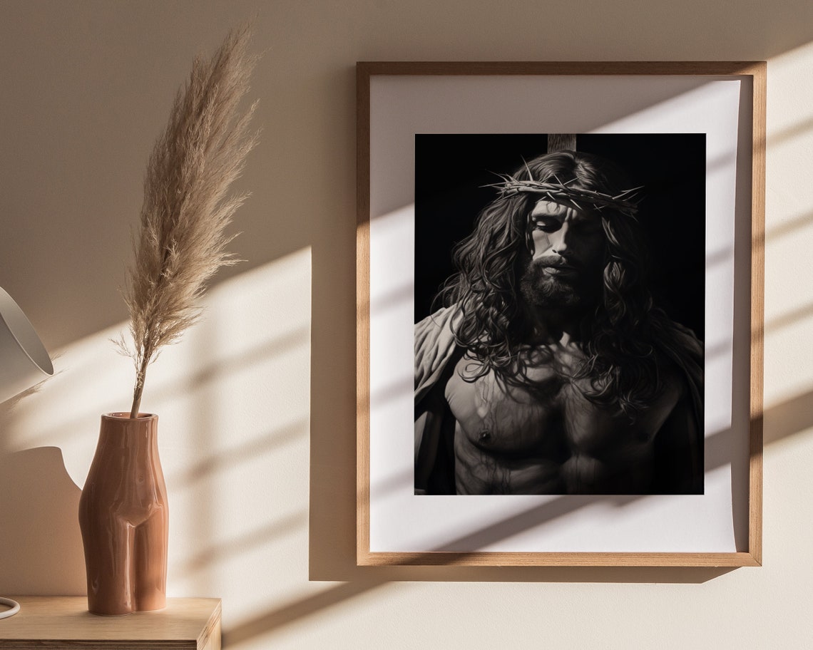Jesus Wearing Crown of Thorns with Bowed Head Portrait Poster - Image 4