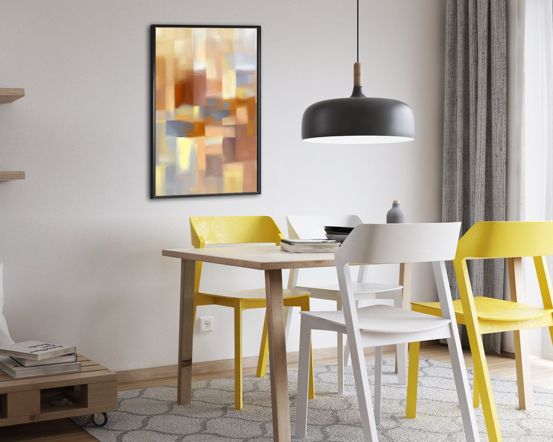 Soft Warm Beige and Brown Square Abstract Art Painting Poster - Image 2