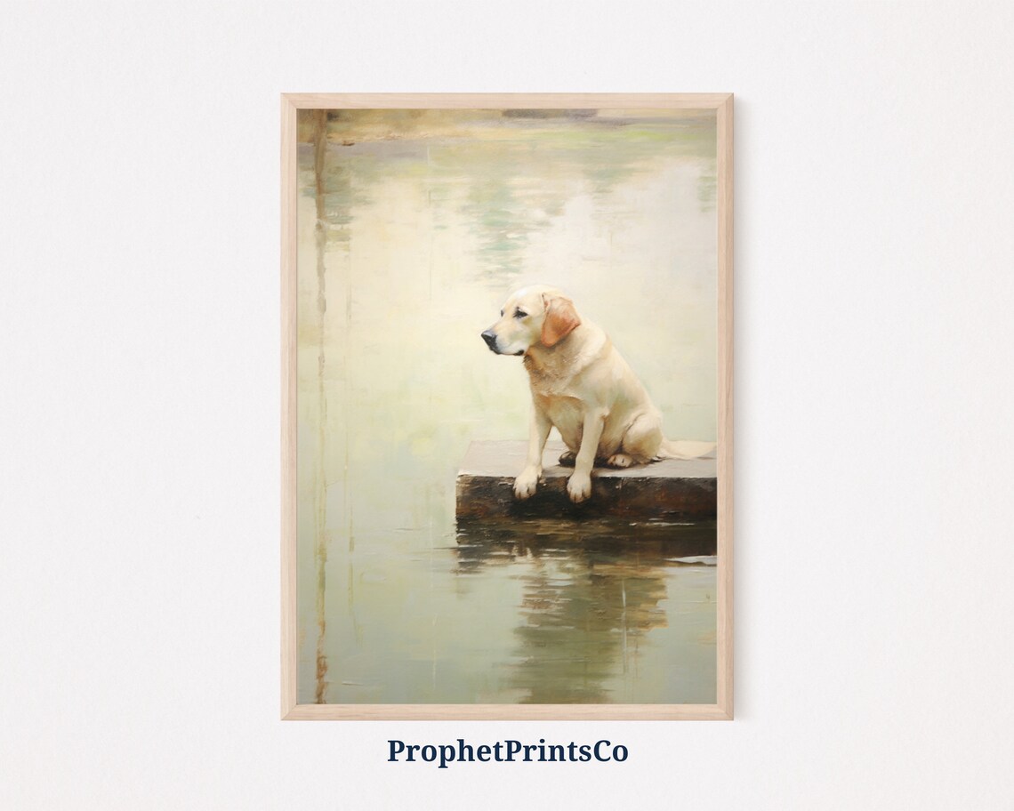 Yellow Lab Labrador Retriever Oil Painting Dog By The Water Poster