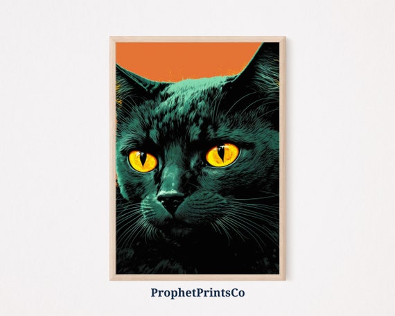 Black Cat Pop Art Poster Print Black Modern Wall Art Gift For Cat Mama Cute Spooky Home Dcor Wall Art Digitial
