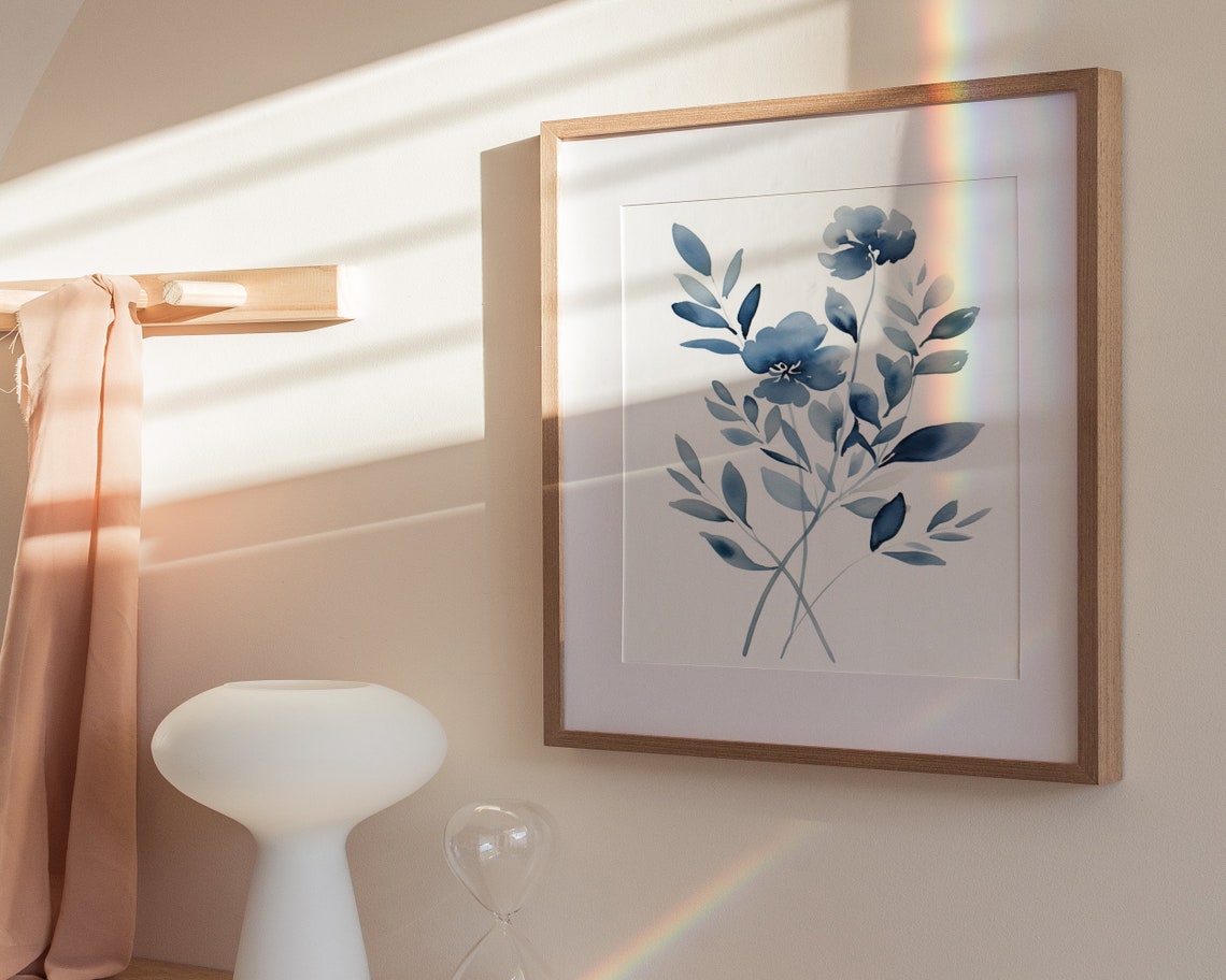 Blue Wildflower Watercolor Floral Botanical Arrangement Poster - Image 3