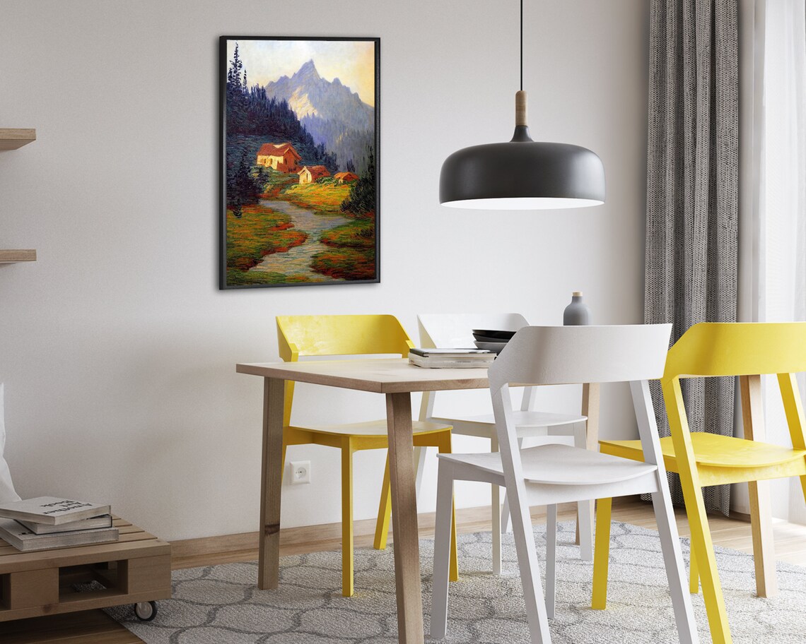 Small Cabins in an Alpine Valley With a Mountain Stream Poster - Image 2
