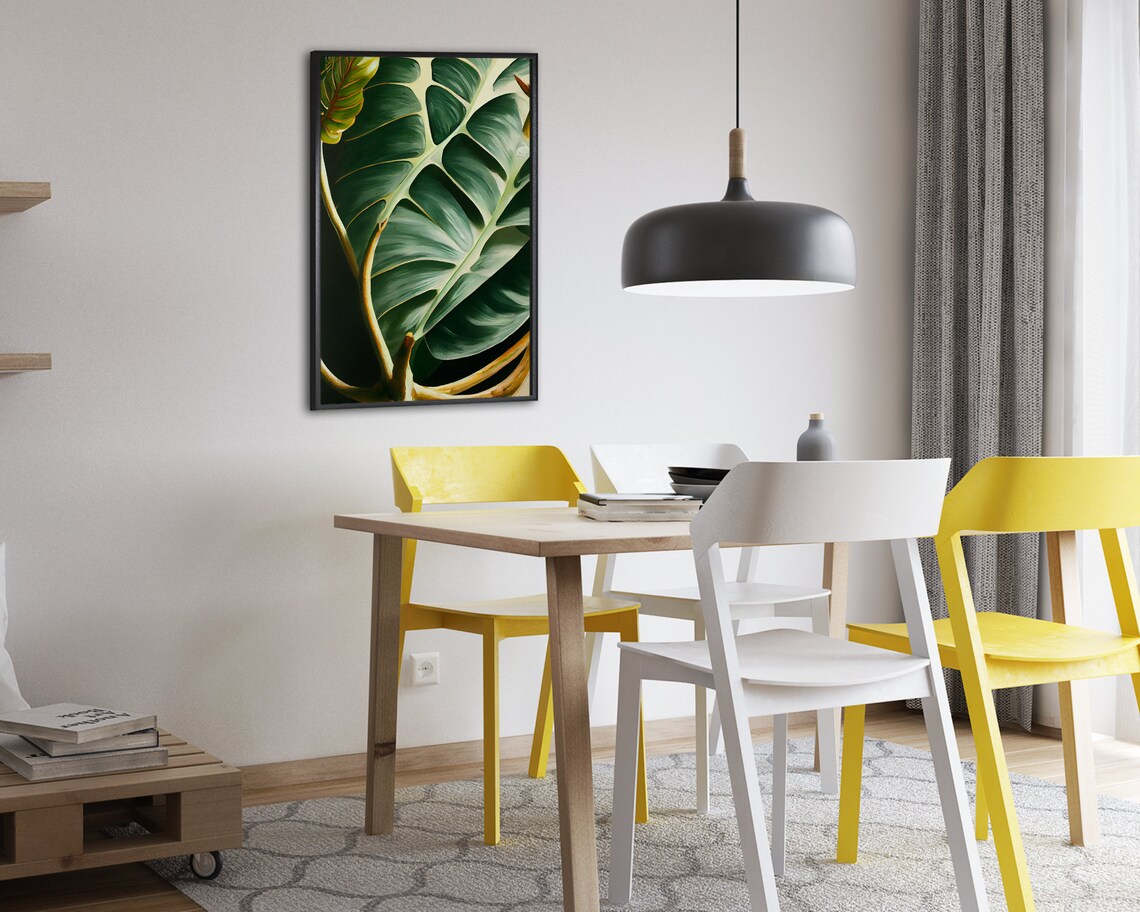 Giant Tropical Leaf Close Up Dark Botanical Oil Painting Art Poster - Image 2